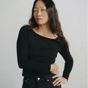 NWOT OZMA Blake Boatneck, Regen Silk Noil Jersey, Black